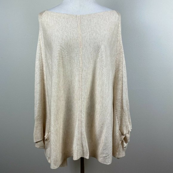 FATE The Label x Stitch Fix Peter Knit Poncho Sweater‎ Cream Wool Blend - Picture 1 of 11